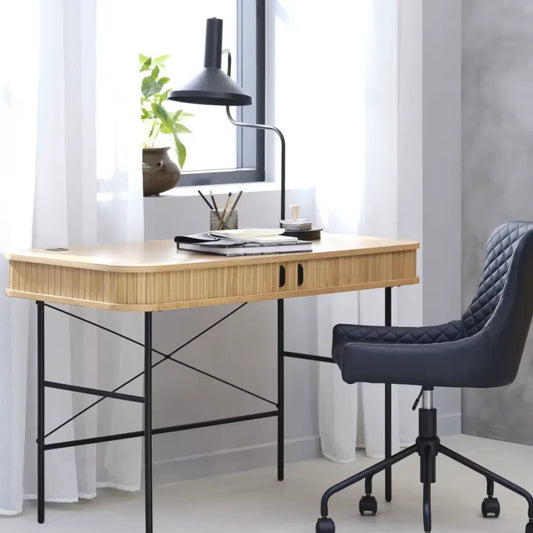 Bureau Japandi 2 portes Arrondies Bois & Métal Clair 120 cm – Alicia