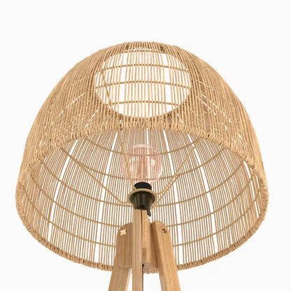 Lampadaire Japandi Trépied Rotin & Teck Massif – Corte