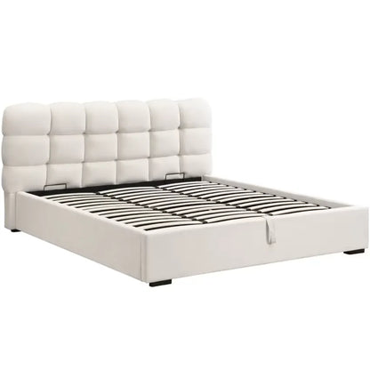 Lit Japandi 180x200 Coffre Velours Beige – Lola