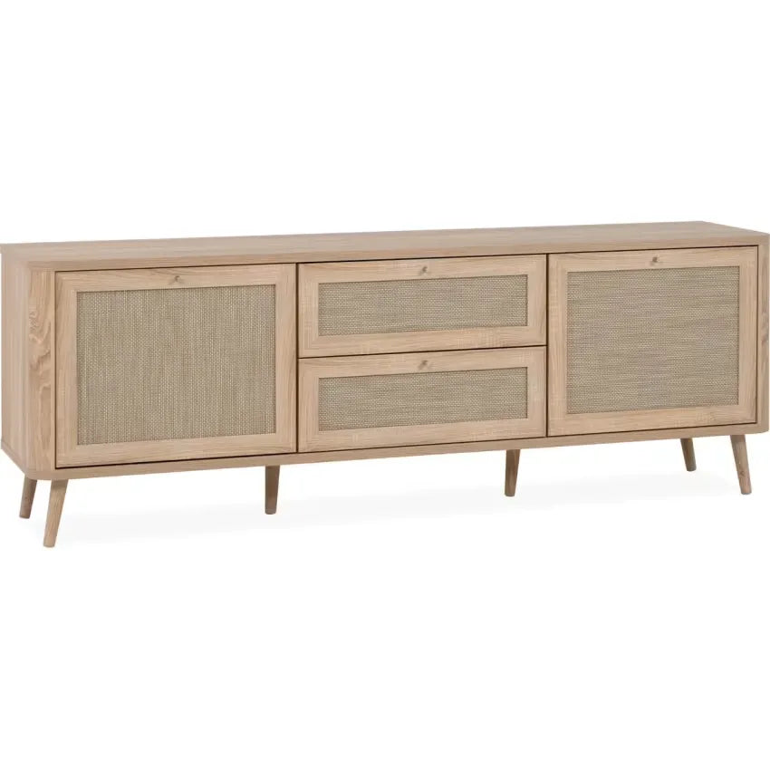 Meuble TV Japandi Cannage & Effet Bois 175 cm – Padang