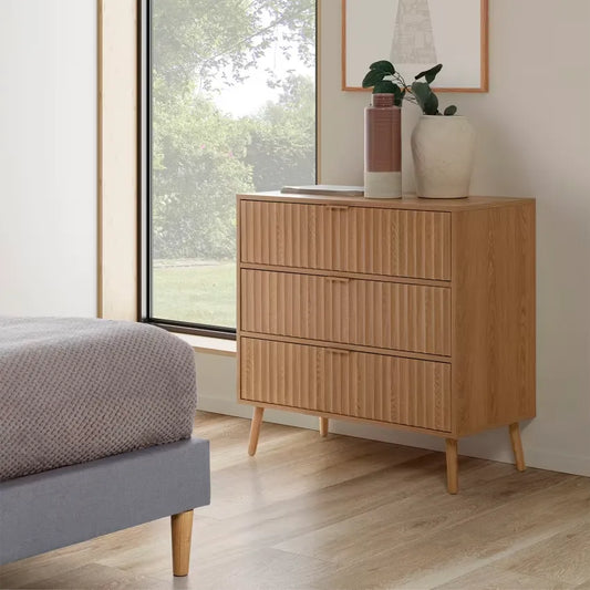 Commode Japandi 3 Tiroirs Effet Chêne 80 cm – Lluvia