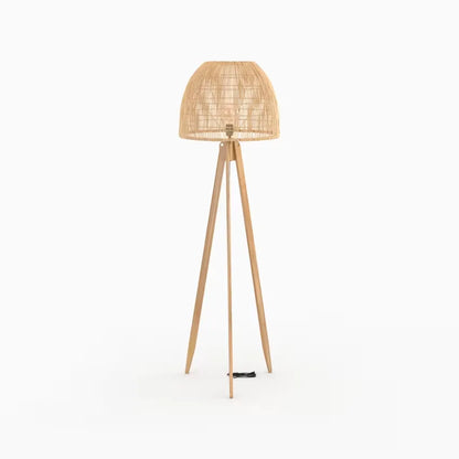 Lampadaire Japandi Trépied Rotin & Teck Massif – Corte