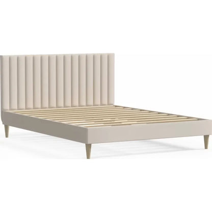 Lit Japandi 140x190 Velours Beige Matelassé – Eliot