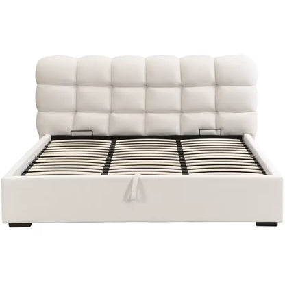 Lit Japandi 180x200 Coffre Velours Beige – Lola