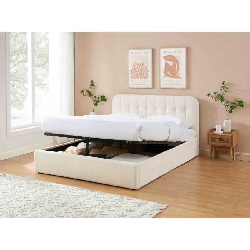 Lit Japandi 160x200 Coffre Bouclette Écru – Andre