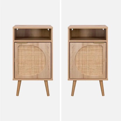 Tables de chevet Japandi Bois & Cannage Arrondi – Eva