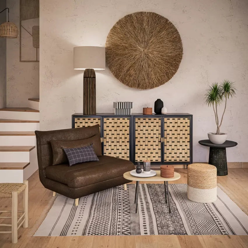 Pouf Japandi Jute Tressé Beige & Brun – Omar