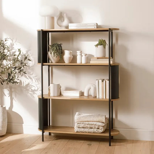 Étagère Japandi 4 Niveaux Bois & Métal Noir – Eklo