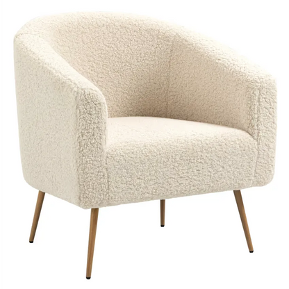 Fauteuil Japandi Métal & Bouclette Blanche – Élio