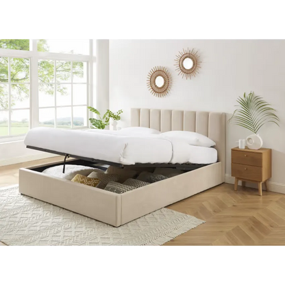 Lit Japandi 160x200 Coffre Tissu Beige – Marius