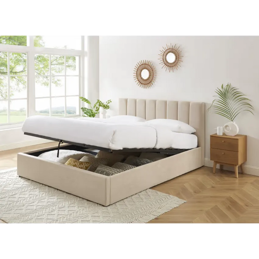 Lit Japandi 160x200 Coffre Tissu Beige – Marius