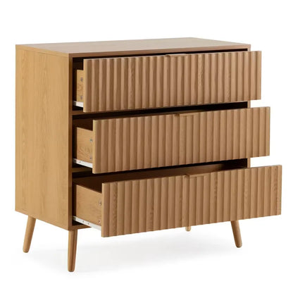 Commode Japandi 3 Tiroirs Effet Chêne 80 cm – Lluvia