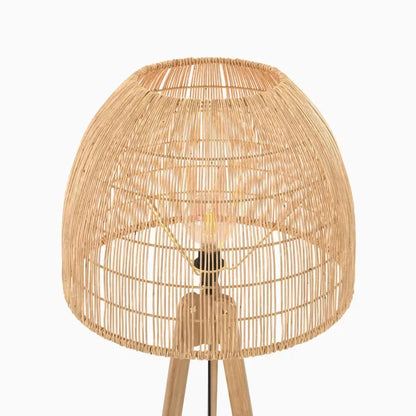 Lampadaire Japandi Trépied Rotin & Teck Massif – Corte