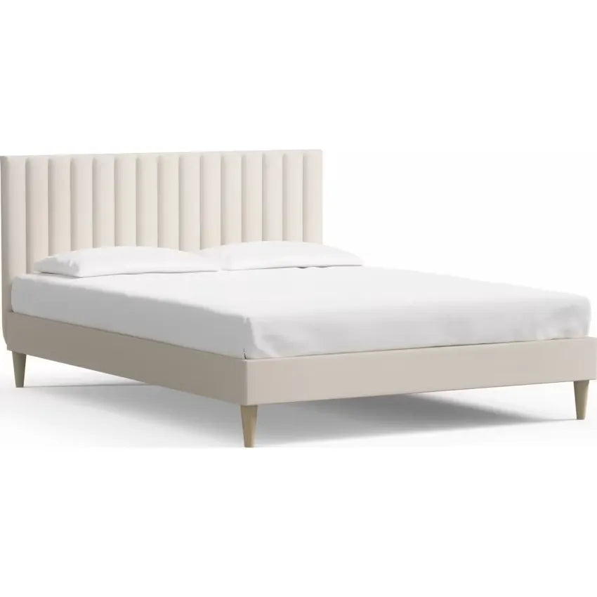 Lit Japandi 140x190 Velours Beige Matelassé – Eliot