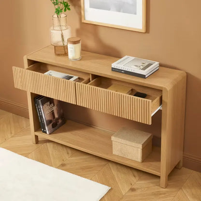 Console Japandi Bois Chêne 2 tiroirs 120 cm – Utica