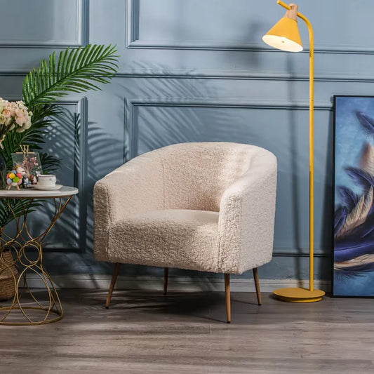 Fauteuil Japandi Métal & Bouclette Blanche – Élio