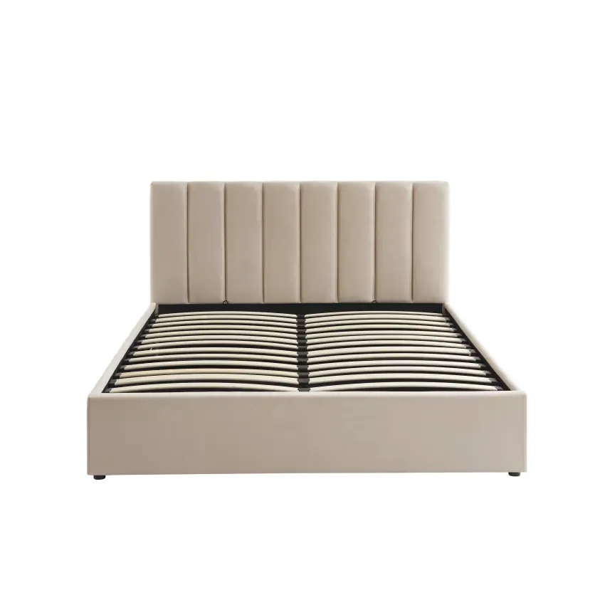 Lit Japandi 160x200 Coffre Tissu Beige – Marius