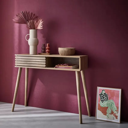 Console Japandi Effet Bois avec Porte Coulissante Rainurée – Madere