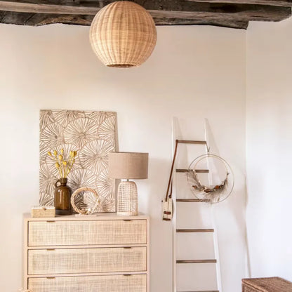 Lampe Japandi Rotin Tressé & Lin Beige – Tanger