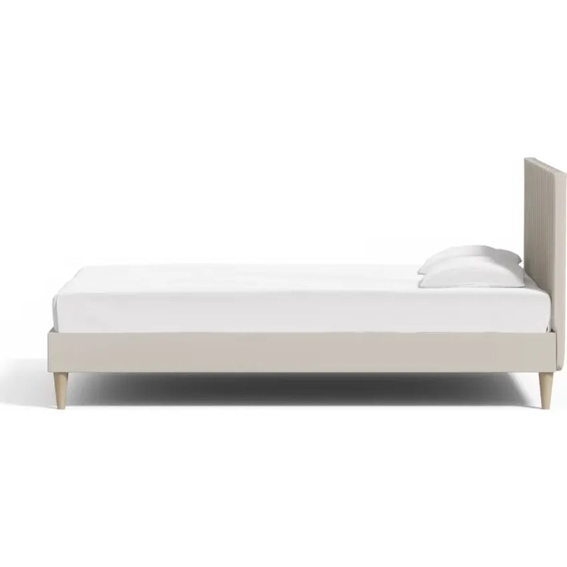 Lit Japandi 140x190 Velours Beige Matelassé – Eliot