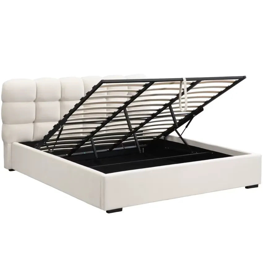 Lit Japandi 180x200 Coffre Velours Beige – Lola