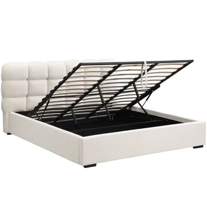 Lit Japandi 180x200 Coffre Velours Beige – Lola