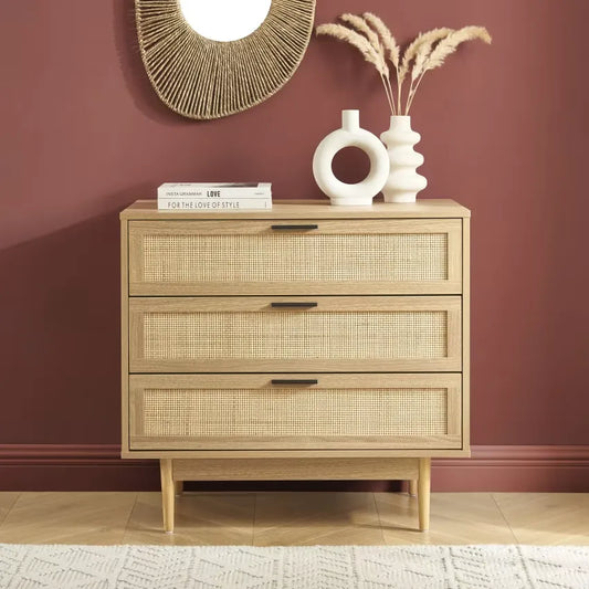 Commode Japandi Effet Chêne & Cannage Rotin 80 cm – Amana