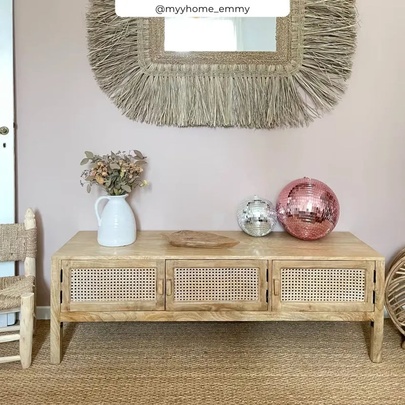 Meuble TV Japandi Cannage & Manguier 140 cm – Tiki