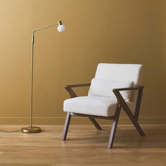 Fauteuil Japandi Hévéa Noyer Clair & Bouclette Crème – Antoine