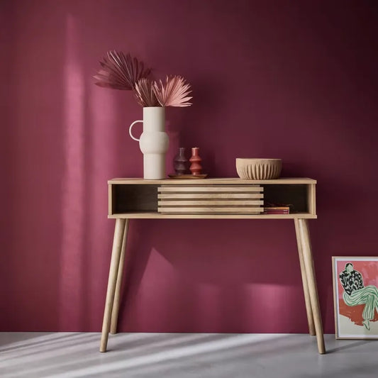 Console Japandi Effet Bois avec Porte Coulissante Rainurée – Madere