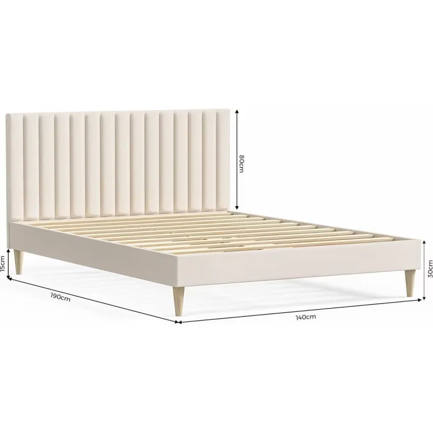 Lit Japandi 140x190 Velours Beige Matelassé – Eliot