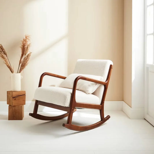 Fauteuil Japandi Rocking Chair Bouclette Blanche – Lorens
