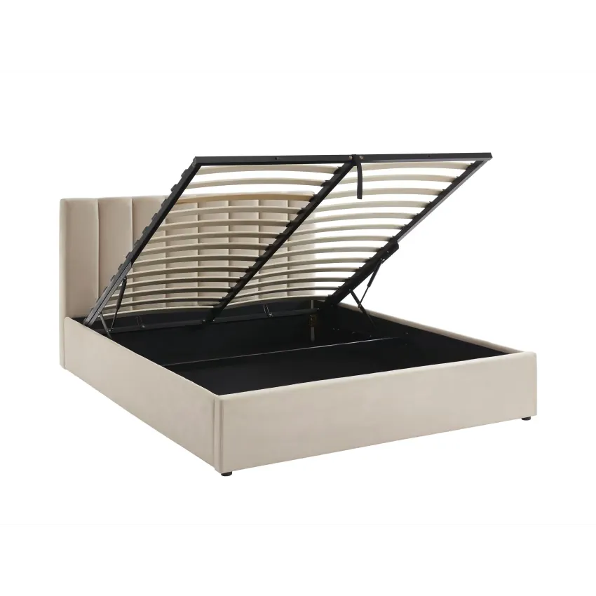 Lit Japandi 160x200 Coffre Tissu Beige – Marius