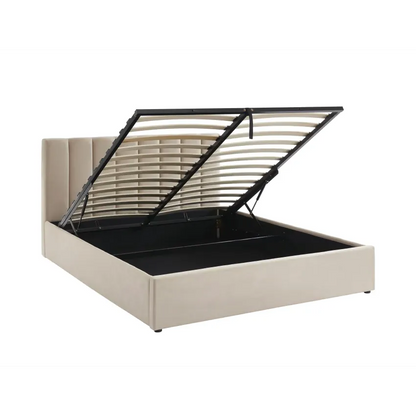 Lit Japandi 160x200 Coffre Tissu Beige – Marius