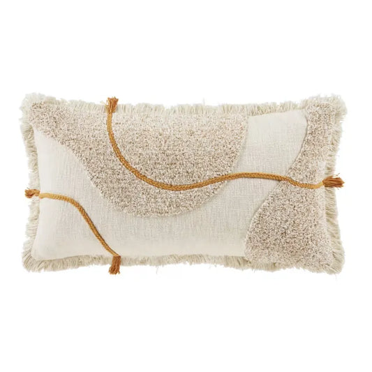 Coussin Japandi Coton Beige Écru & Orange 40×75 – Lizene