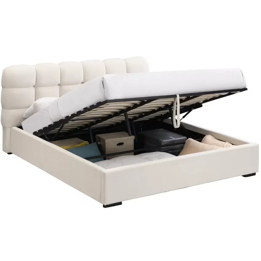 Lit Japandi 180x200 Coffre Velours Beige – Lola