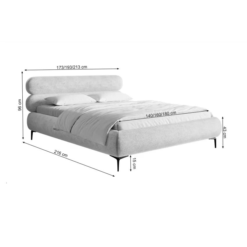 Lit Japandi 160x200 Coffre Chenille Grège & Pieds Dorés – Roule