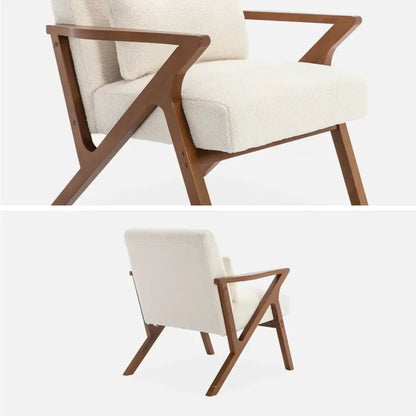 Fauteuil Japandi Hévéa Noyer Clair & Bouclette Crème – Antoine