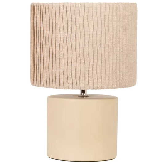 Lampe Japandi Céramique & Lin Effet Vague Beige – Florentin