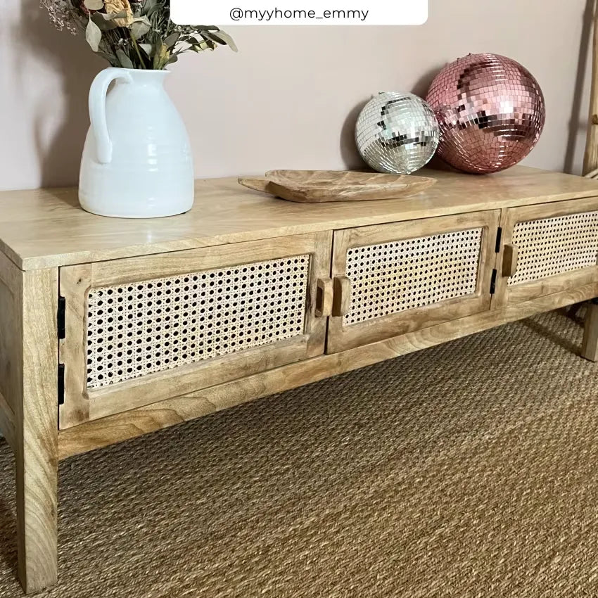 Meuble TV Japandi Cannage & Manguier 140 cm – Tiki