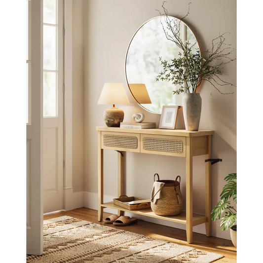 Console Japandi Beige 2 tiroirs & étagère ouverte – Niva
