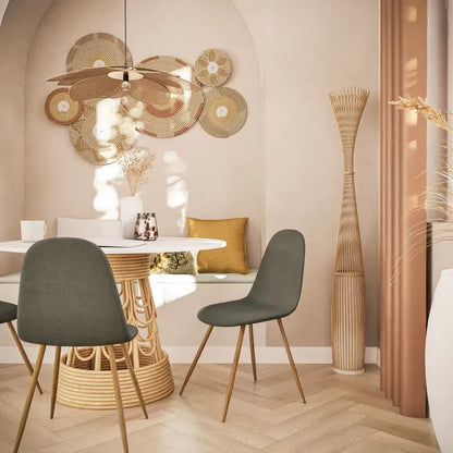 Lampadaire Japandi Bambou Tressé & Métal Beige – Kano