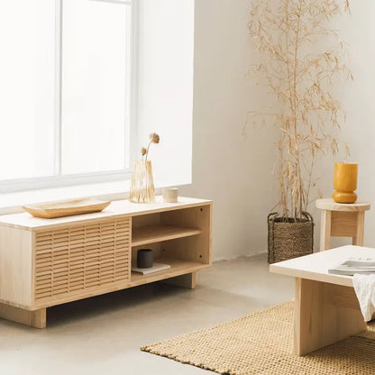Meuble TV Japandi Pin Massif Naturel 120 cm – Moraira