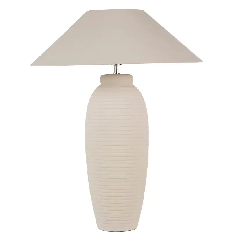 Lampe Japandi Céramique Striée & Abat-jour Beige Crème – Seban