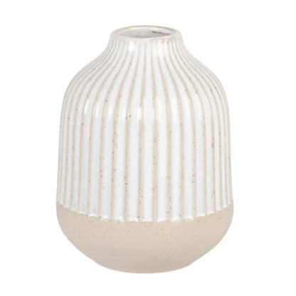 Vase Japandi Grès Blanc & Strié Beige H12 – Yvon