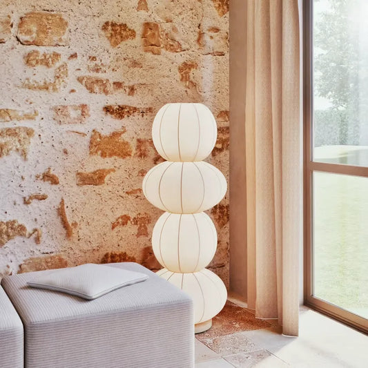 Lampadaire Japandi Colonne Tissu Beige Crème H131 – Garido