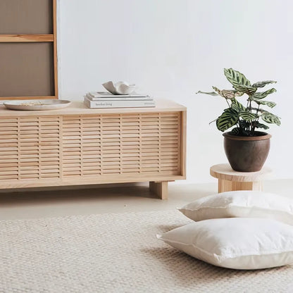 Meuble TV Japandi Pin Massif Naturel 120 cm – Moraira