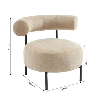 Fauteuil Japandi Tissu Chenille Beige & Métal Noir – Farel
