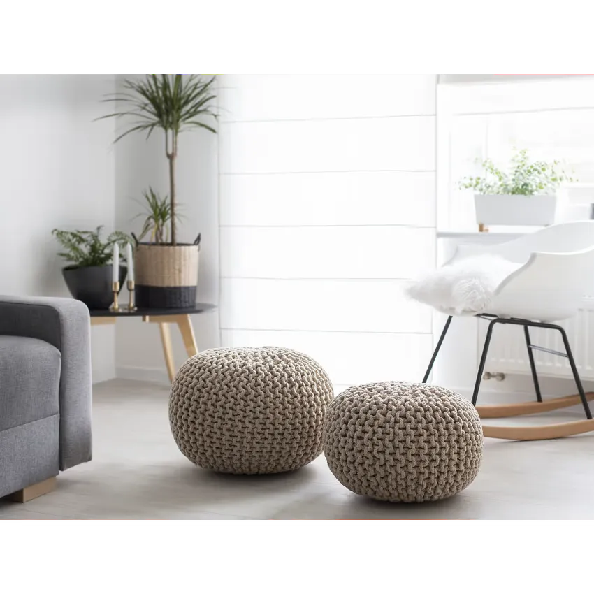 Pouf Japandi Tissu Beige 50×35 – Conrad