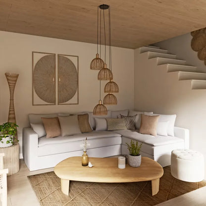 Lampadaire Japandi Bambou Tressé & Métal Beige – Kano